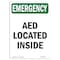 Signmission Safety Sign, OSHA EMERGENCY, 10" Height, AED Located Inside, Portrait OS-EM-D-710-V-10426 - alternate 1